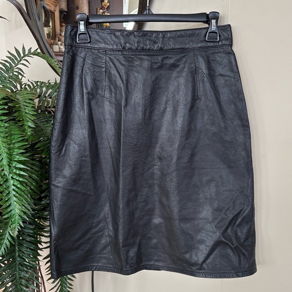 Vintage Club Coconut Grove Genuine Leather Black Pencil Skirt Lined 90s Classic